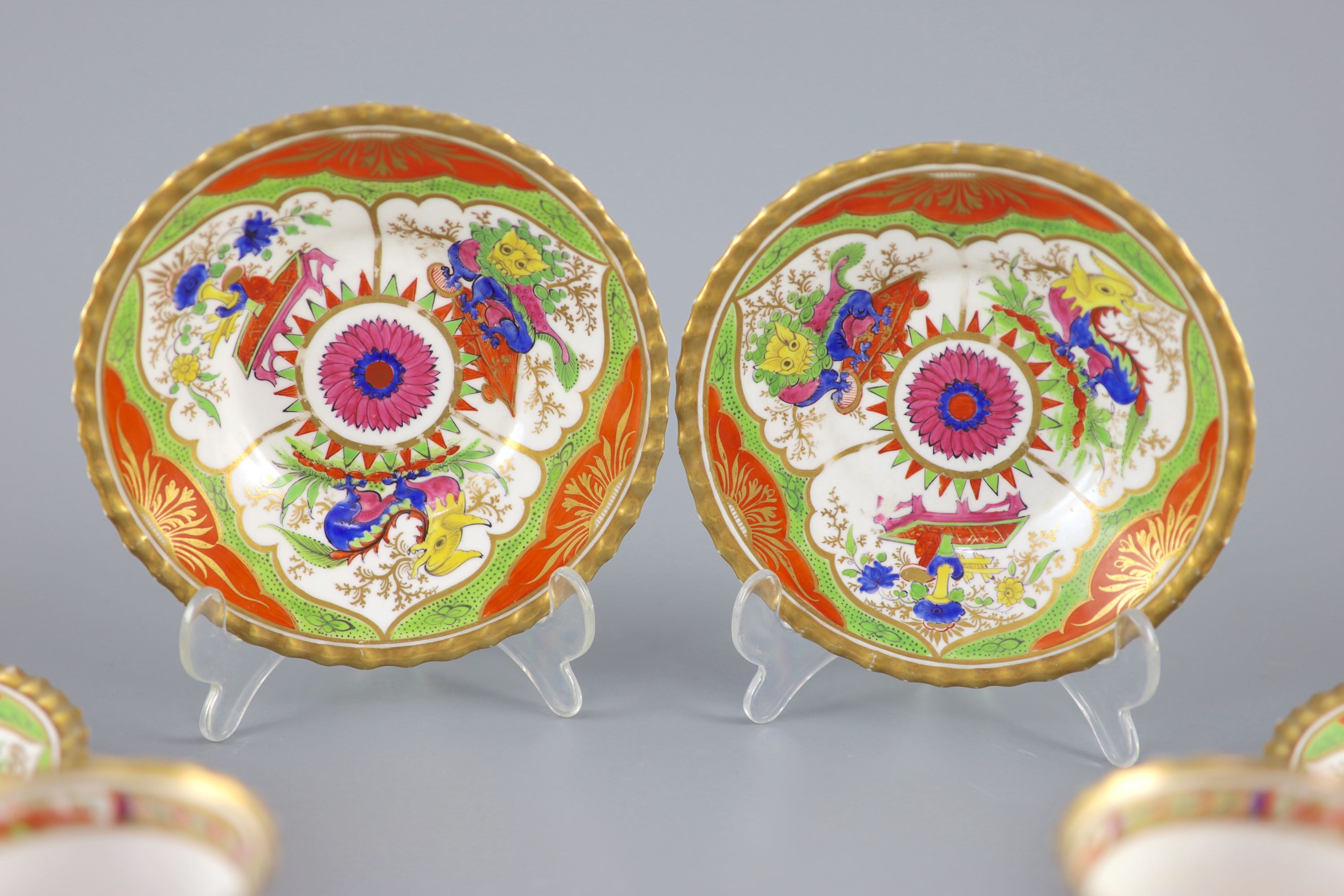 A Chamberlain & Co. Worcester ‘Bengal Tiger’ or ‘Dragons in Compartments’ part tea and coffee set, c.1840, (14)